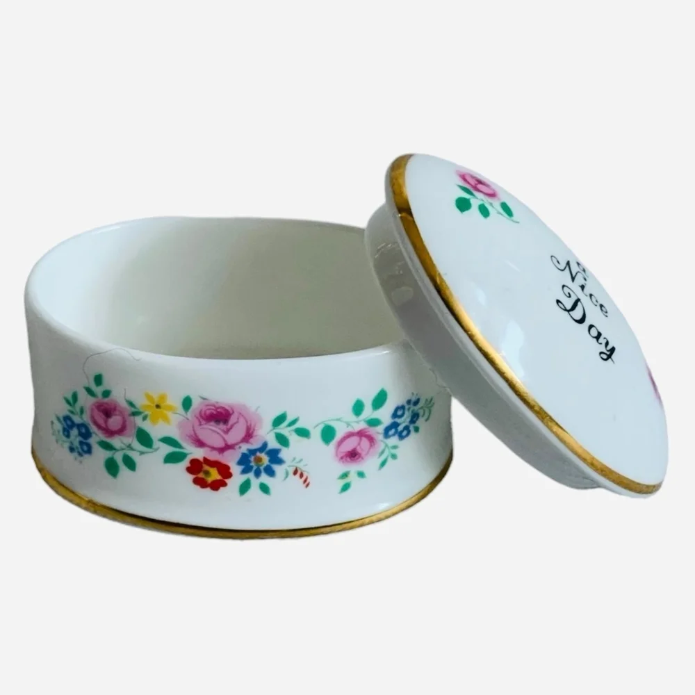 Vintage Coalport Bone China Trinket Box Floral Gold Trim England 2.25